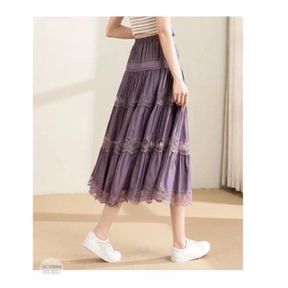 chân váy thô lụa phối ren