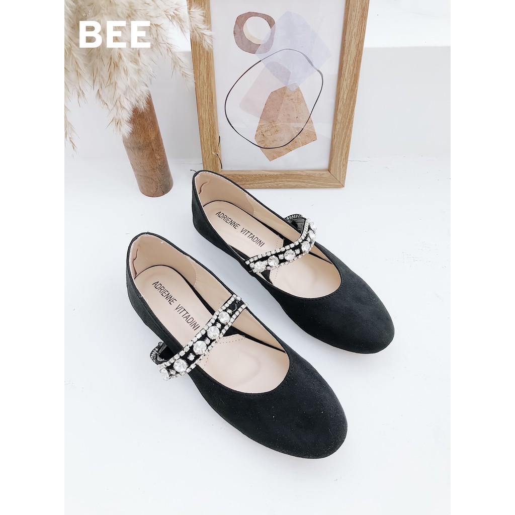 BEESHOES - GIÀY BÚP BÊ NỮ MŨI TRÒN DÂY ĐÁ NGANG ĐẾ BỆT - GIÀY BÚP BÊ NỮ MŨI TRÒN DÂY ĐÁ NGANG ĐẾ BỆT SẴN MÀU ĐEN 201213
