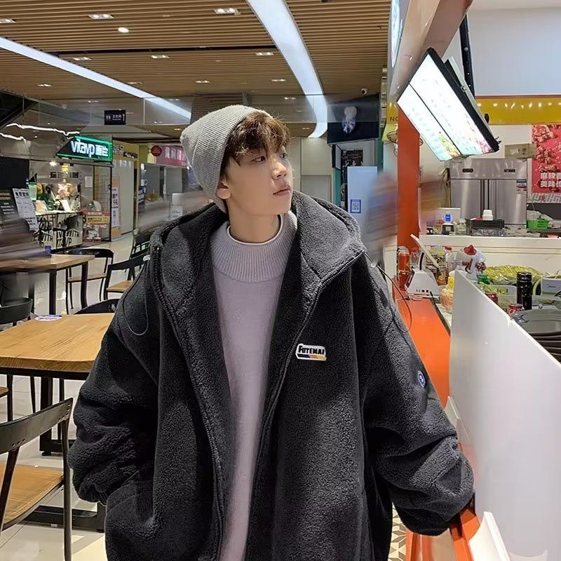 Áo Khoác Lông Cừu Lót Nhung Dày Dặn Dáng Rộng Thời Trang Hàn Quốc Cho Cặp Đôi