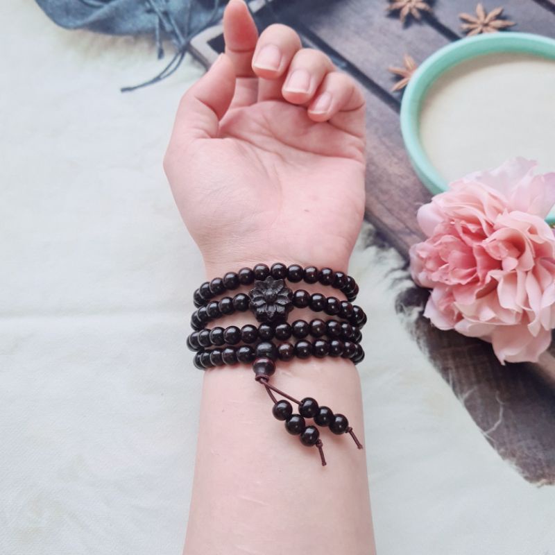 Vòng Tay Gỗ Mun Hoa 108 Hạt, Size 6mm -N90