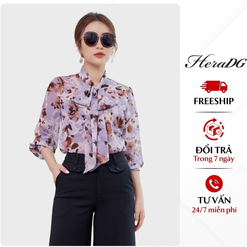 Áo Sơ Mi Công Sở Nữ HeraDG Thiết Kế Tay Dài Cổ Thắt Nơ Điệu, Chất Vải Chiffon Mềm Nhẹ SASBA008