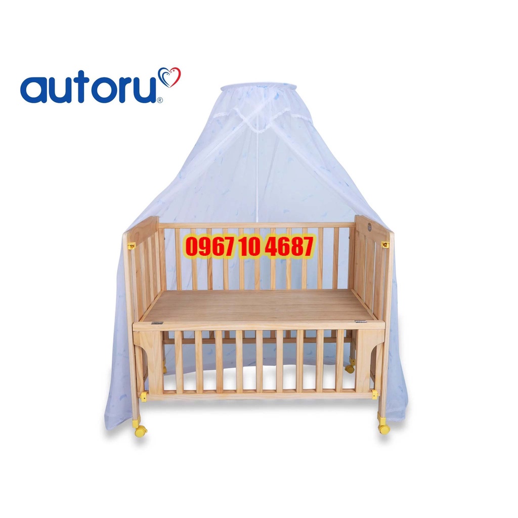 Cũi gỗ nan lớn cao cấp Autoru AUWDC02 kèm mùng ( không gồm quây, nệm, gối )