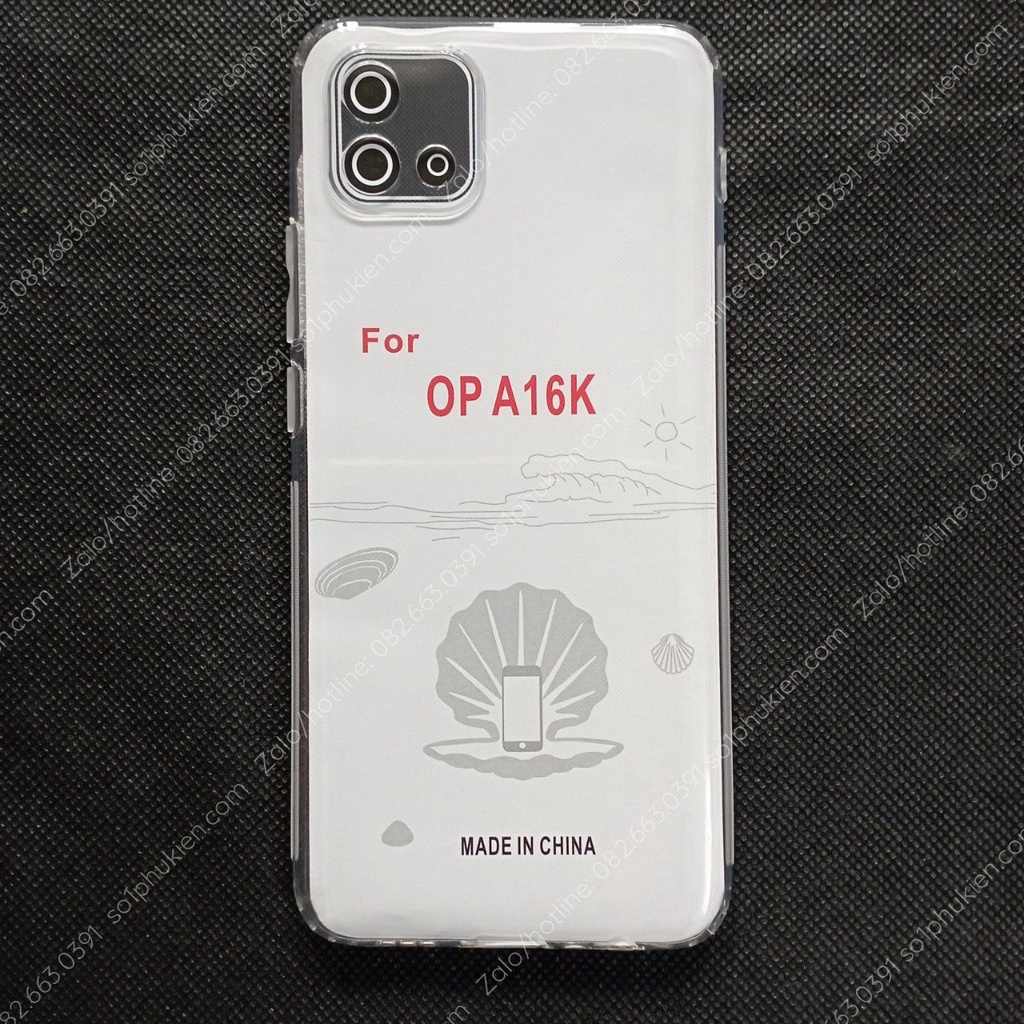 Ốp lưng Oppo A16K loại dẻo trong, loại chống sốc bảo vệ camera bền đẹp