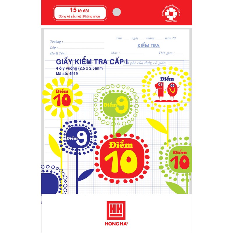 Giấy kiểm tra cấp 1 Hồng Hà 4919