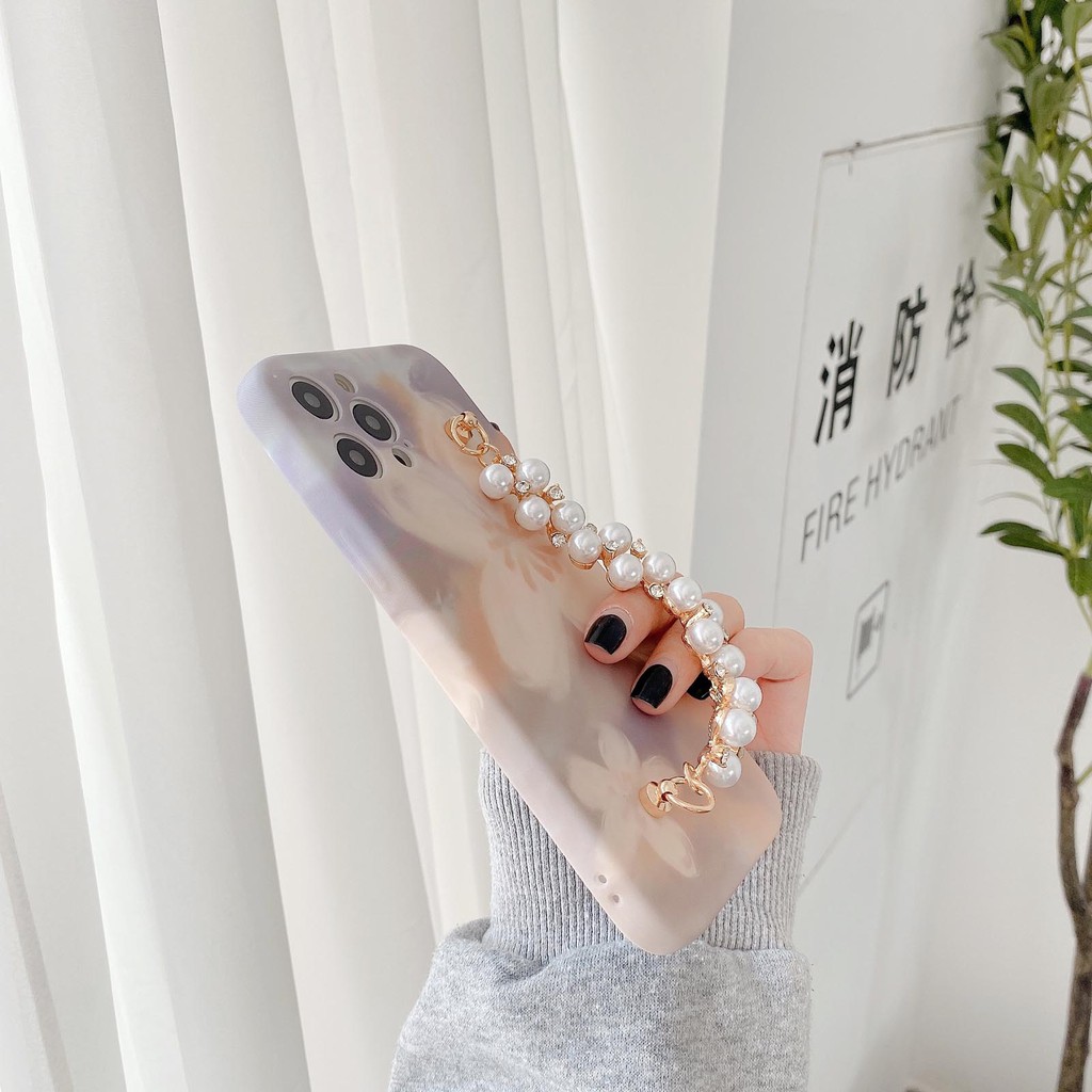 3D Luxury Fashion Pearl Sasanqua Flower wrist bracelet Phone Case For iPhone 12 11 Pro X XR XS Max 7 8 Plus Soft silicone cover for se 2020