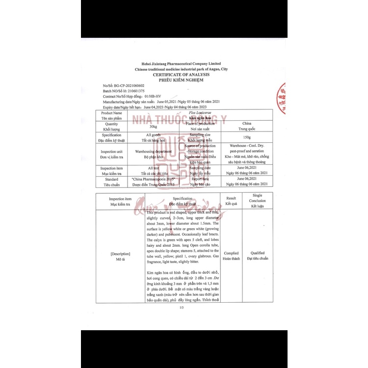 Kim Ngân Hoa Sơn Đông Hà Nam 100gr