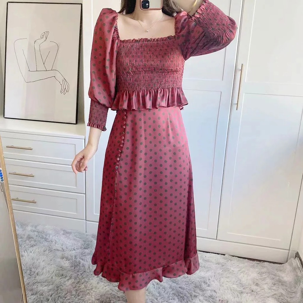 Chân váy maxi Zara chấm bi xẻ đùi