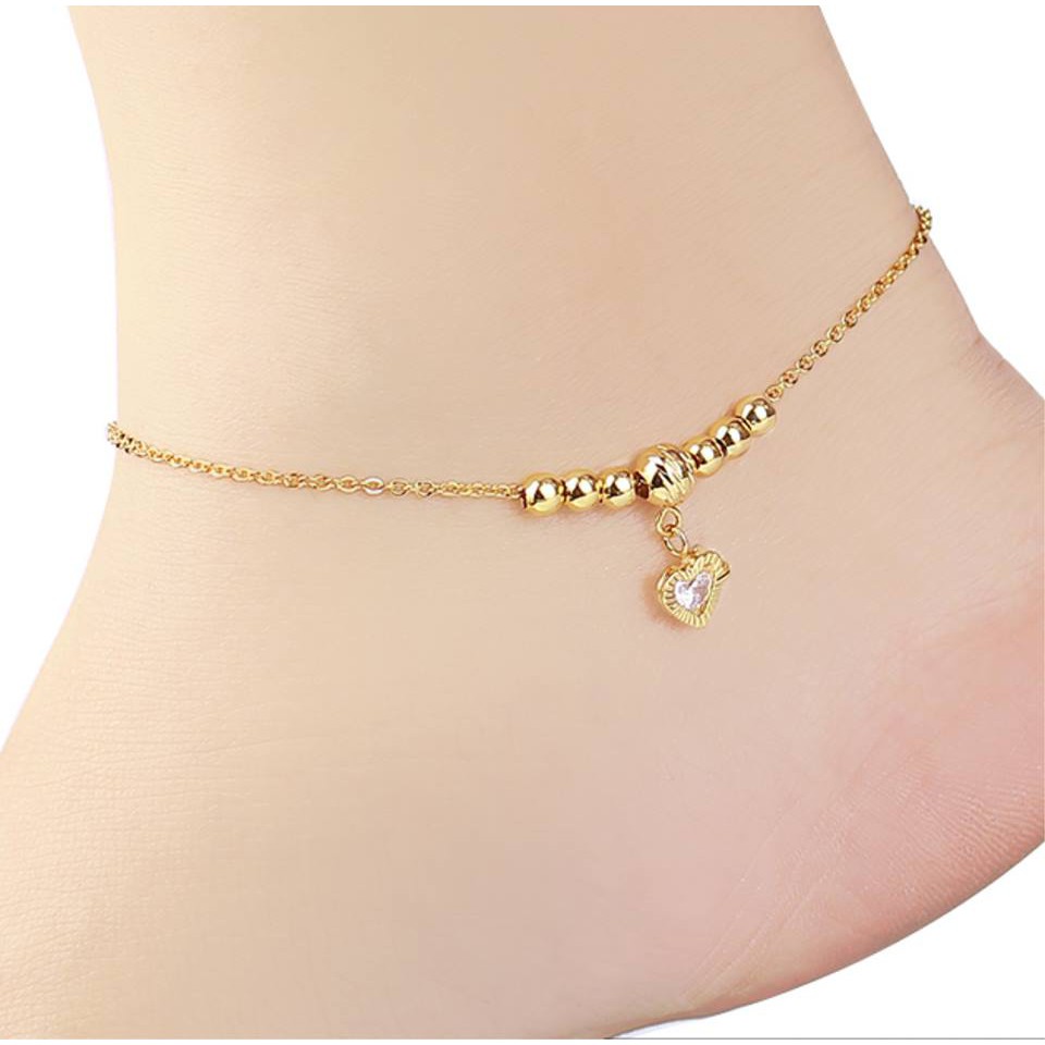 Lắc chân nữ mạ màu vàng đá trái tim