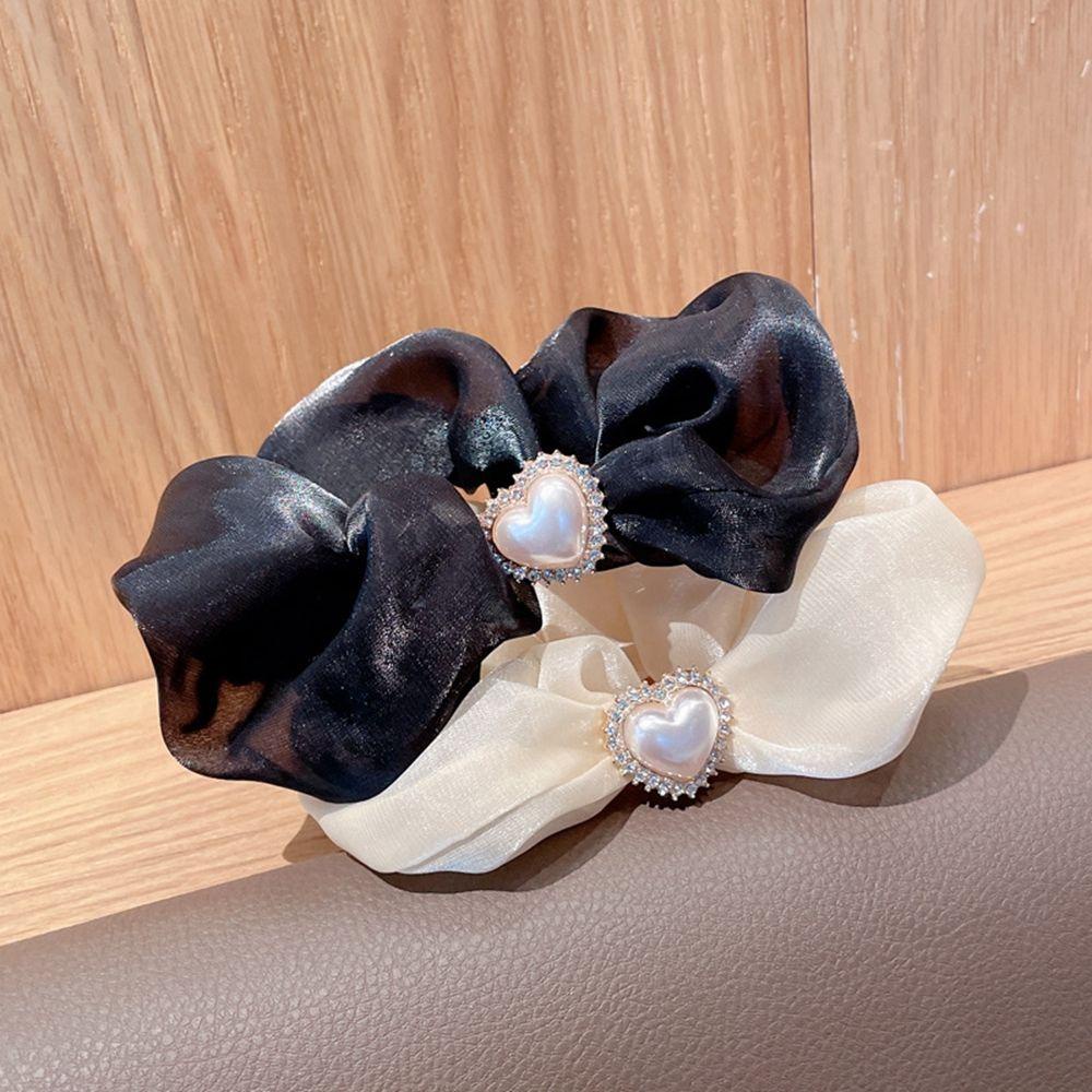 NICKOLAS Dây Buộc Tóc Vải Lụa Satin Đính Đá Hình Trái Tim Dễ Thương Cho Bạn Gái