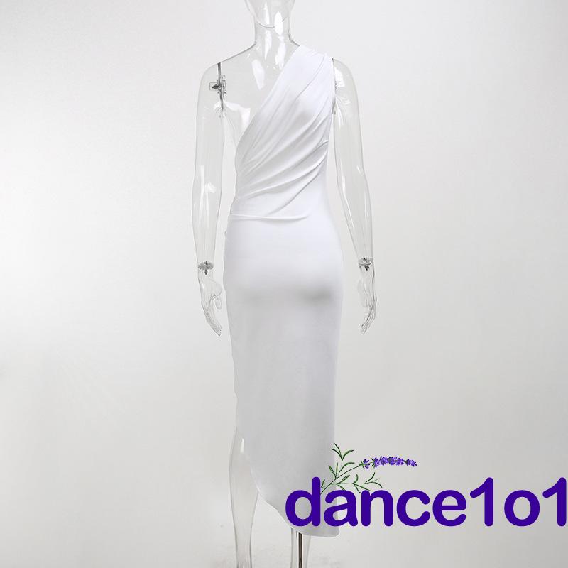 ✣DE❥Women Sleeveless One-shoulder Hollowed Slit Cocktail Beach Long Dress