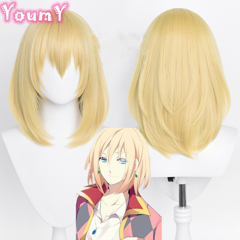 Tóc Giả Ngắn 45cm Màu Vàng Hóa Trang Lâu Đài Howl