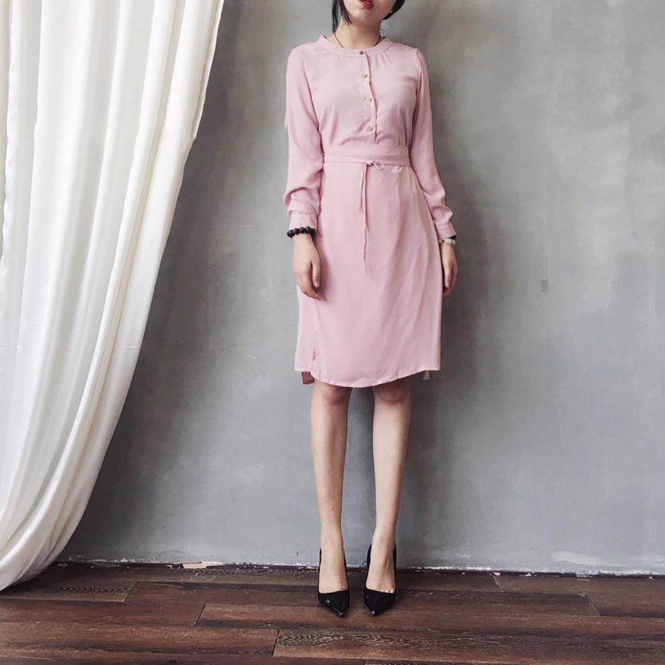 SALE  Đầm SESI Lụa Hồng Xanh ( có tà chéo cột dây )