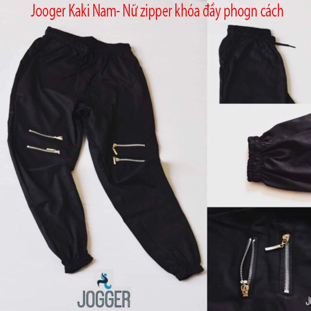 Quần Jogger Kaki Nam - Nữ có khóa kéo zipper đầu gối phong cách