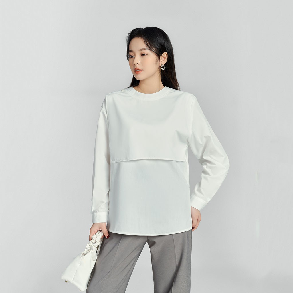 Áo sơ mi dài tay, cổ tròn, kiểu vạt một bên vai TK Fashion, SMKA275 hàng thiết kế cao cấp chất thô hàn, thanh lịch