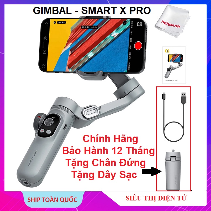 Gimbal SMART X PRO Chống Rung Cho Điện Thoại, Tặng Chân, Gậy Selfie Có Sạc Không Dây - Đèn Led Trợ Sáng - Pin 3200 mAh