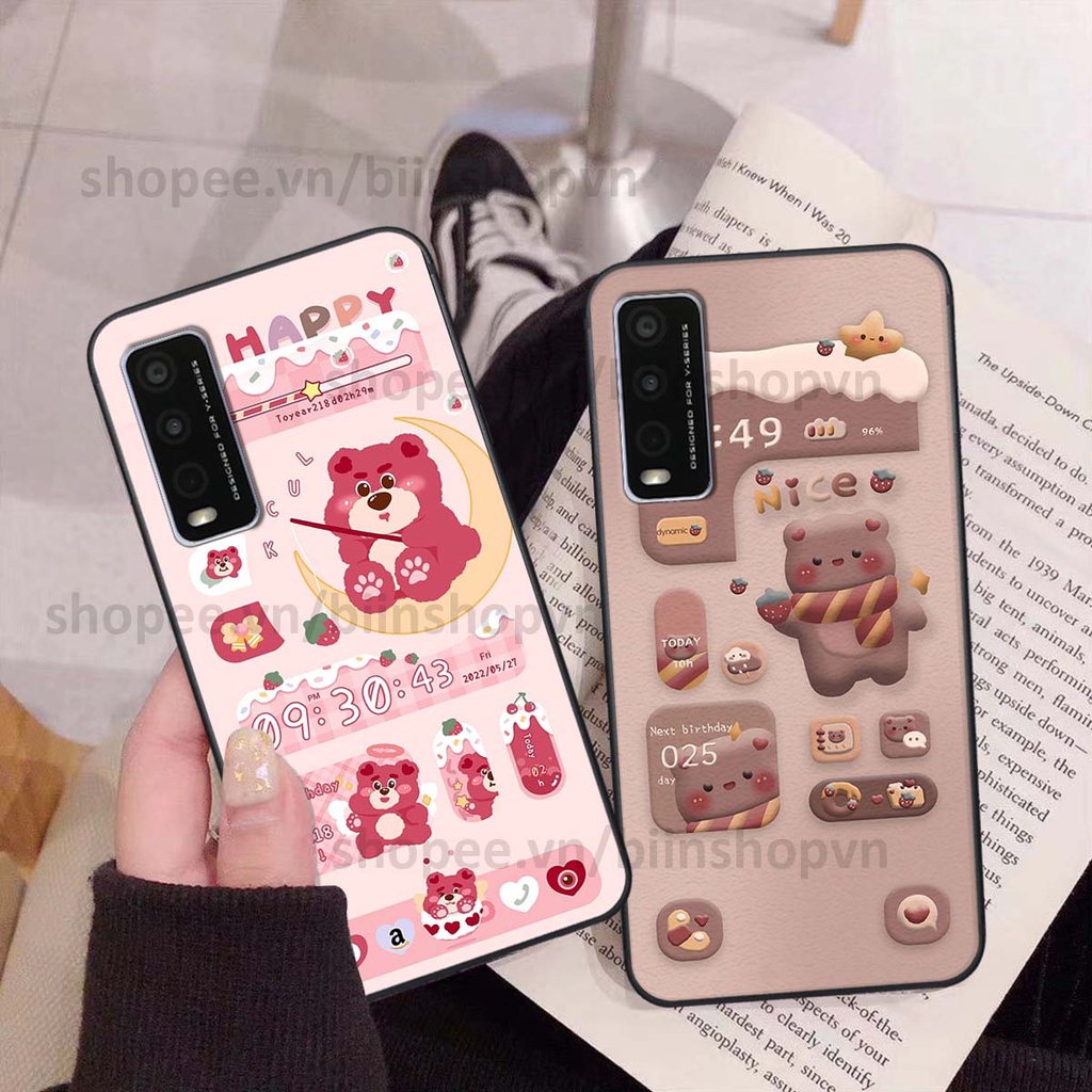 Ốp Vivo Y20 in 3D icon gấu nổi siêu xinh, siêu đáng yêu, cá tính phong cách