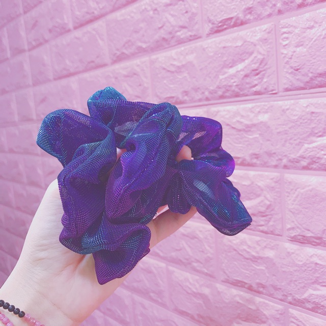 Dây cột tóc vải scrunchies trắng hologram