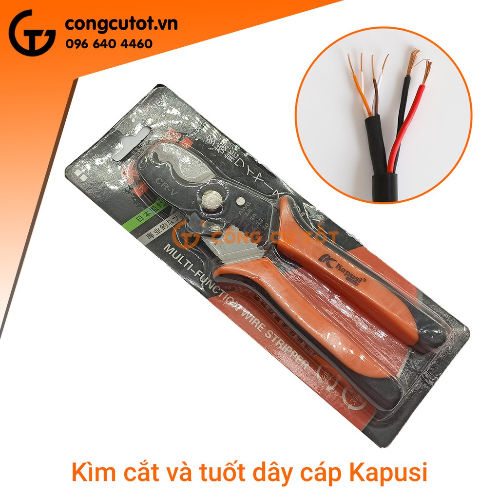 Kìm cắt tuốt cáp 200mm thép CrV công nghệ Nhật Kapusi K-9103