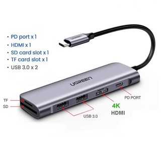 Hub USB từ Type C sang HDMI, USB 3.0, đọc thẻ SD/microSD - Ugreen 70411