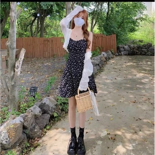 Set đầm 2s hoa thắt nơ kèm khoác trắng