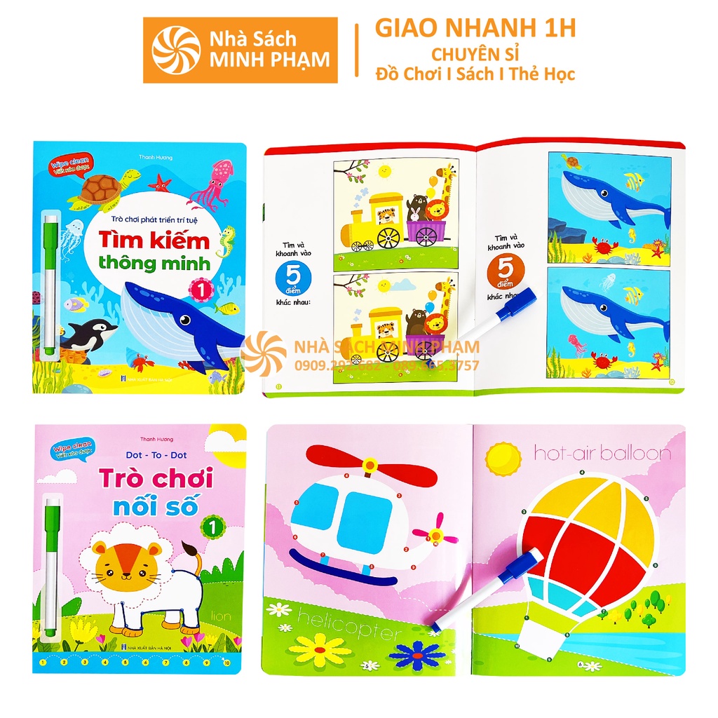Sách - Bộ 4 quyển viết xóa được Wipe Clean trò chơi nối số tìm kiếm thông minh luyện viết không sợ sai