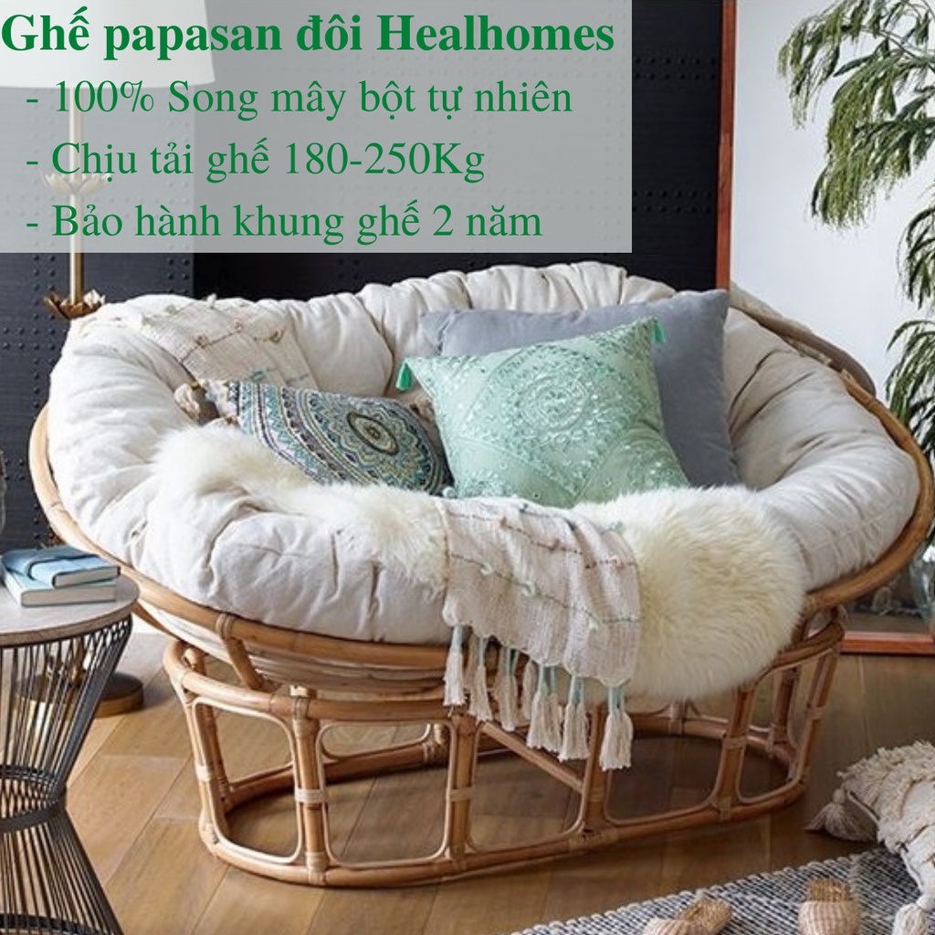 Ghế lười thư giãn Mây Healhomes Papasan Đôi 1M8 phòng ngủ cho bé decor ban công nằm thư giãn, trang trí phòng khách