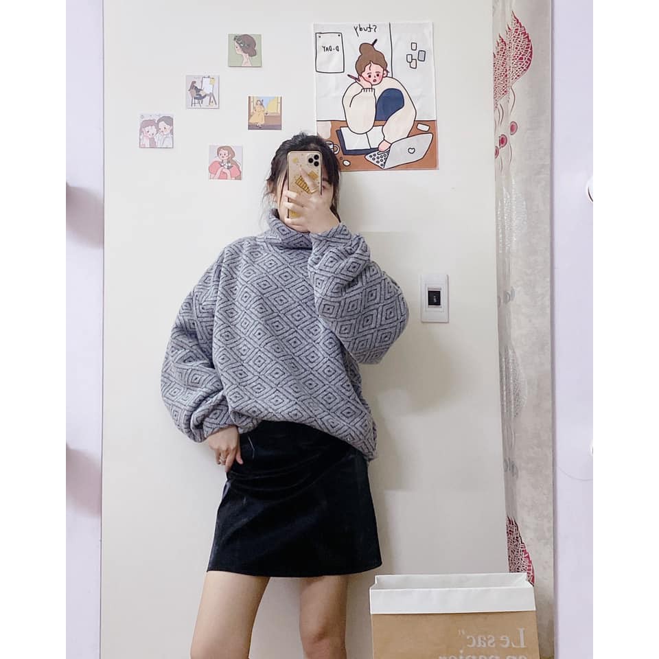 Áo len cổ lọ quả trám,áo len nữ form oversize dáng rộng tay phồng sẵn hàng/ảnh thật | BigBuy360 - bigbuy360.vn