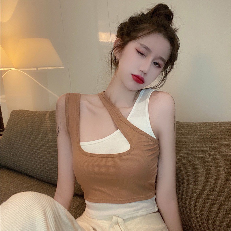A Sense Of Design Fake Two-piece Short Sling Top Women\'s Slim Cropped Vest | BigBuy360 - bigbuy360.vn
