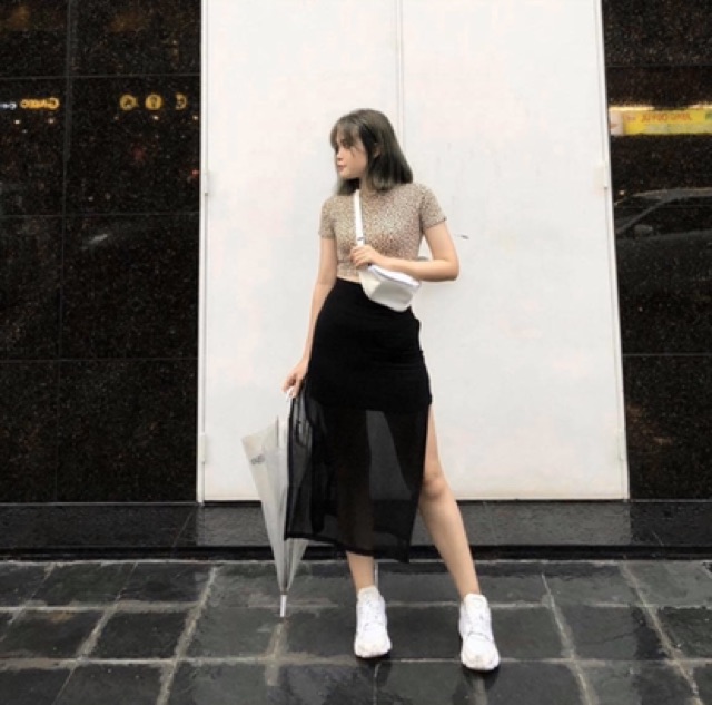 Chân váy đen midi xẻ tè from dài Chiffon Skirt thiết kế độc lạ from chuẩn dễ mix dễ phối đồ | BigBuy360 - bigbuy360.vn