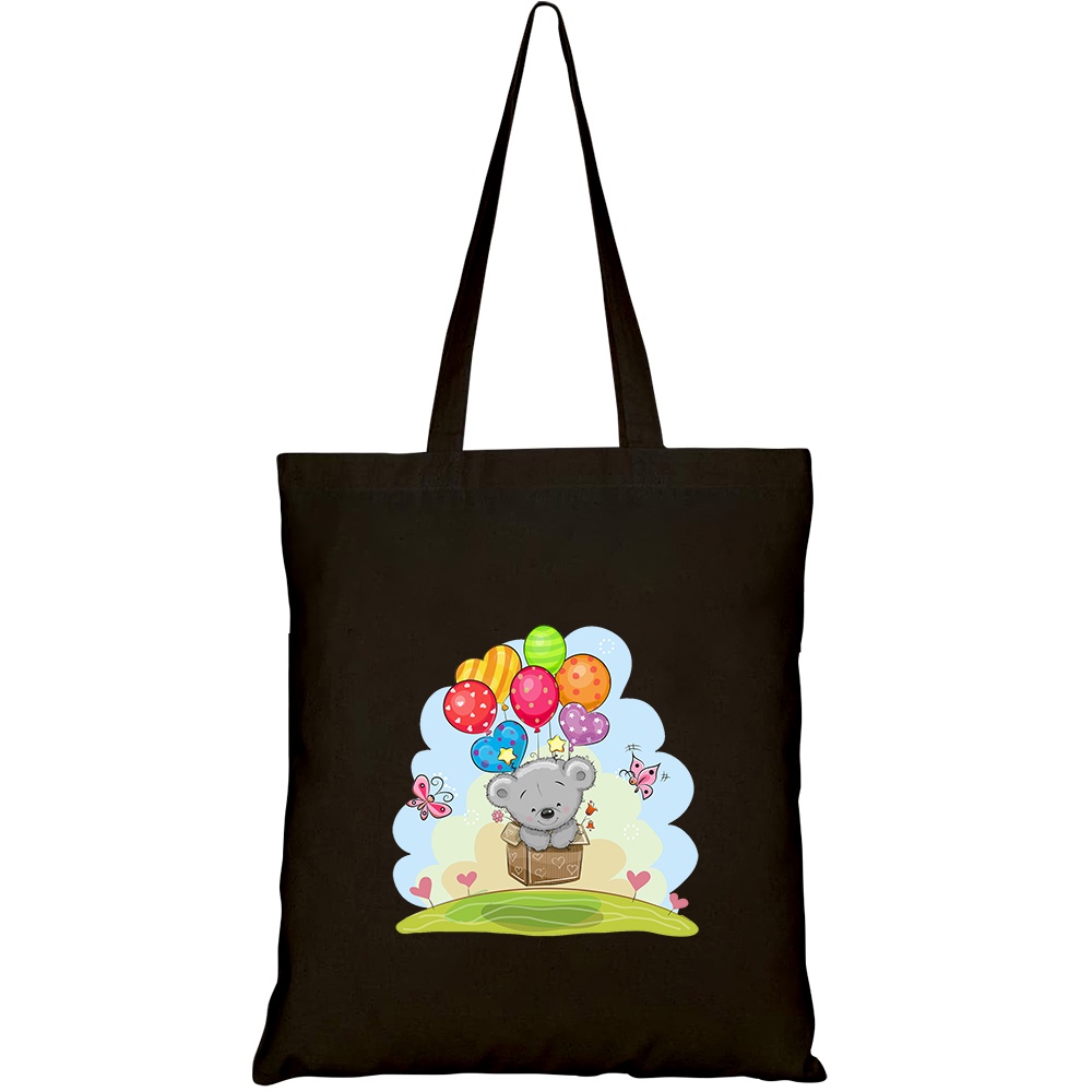 Túi vải tote canvas HTFashion in hình cute teddy bear box flying HT441