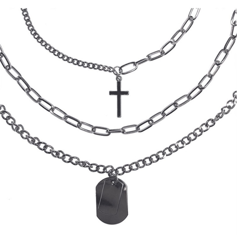 Dây chuyền nhiều lớp mặt thánh giá phong cách retro Âu Mỹ cá tính thời trang cho nam và nữ