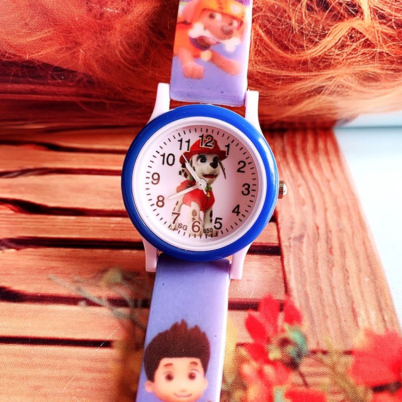 Đồng hồ kim xoay cho trẻ em bé trai bé gái hoạt hình đội chó cứu hộ Paw Patrol chống nước nhẹ