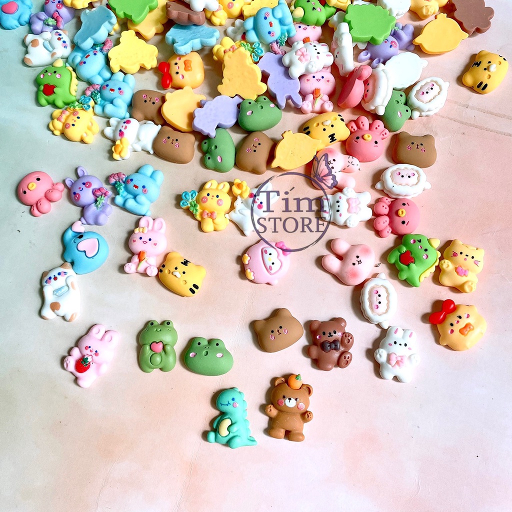 Set 100 charm hình thú dày đẹp nhiều mẫu dùng làm slime handmade TIMSTORE phụ kiện trang trí dễ thương