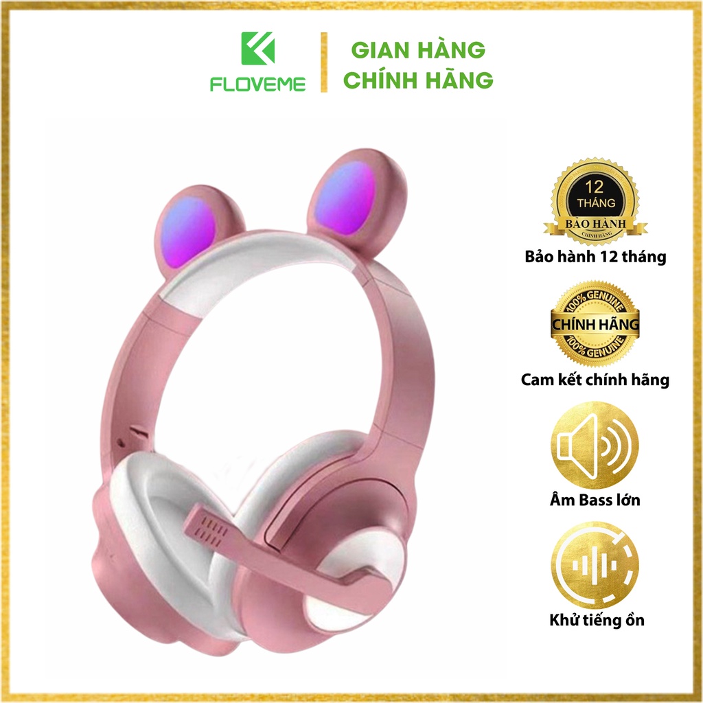 Tai Nghe Có Dây Chụp Đầu Tai Mèo Floveme J31 , Jack 3.5mm, Siêu Kute Có LED Trang Trí - Da PU Mềm Mại, Thoáng Khí