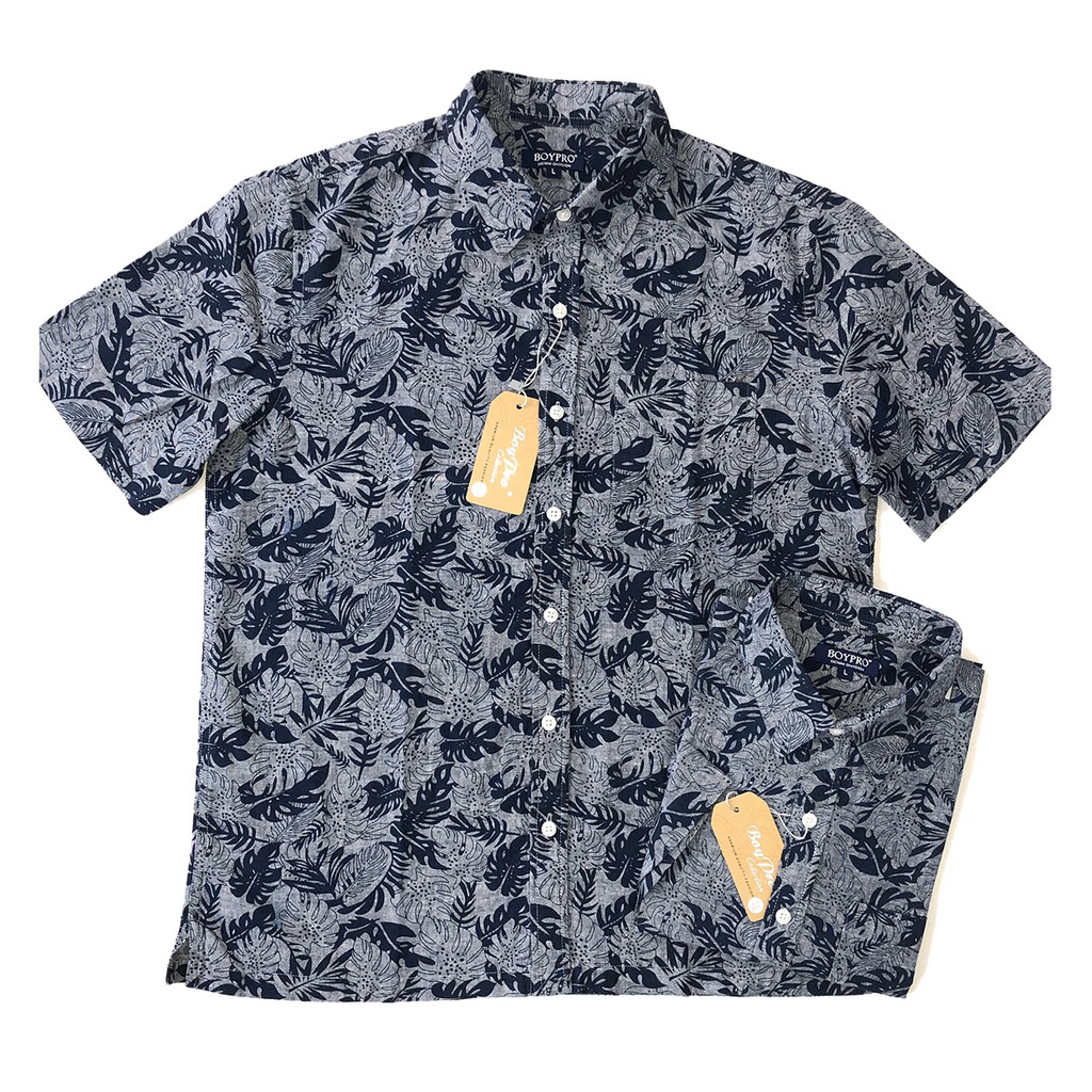 Áo Sơ Mi Linen Nam Vạt Ngang Trung Niên Boypro BP034 (Hoa Văn Xanh)