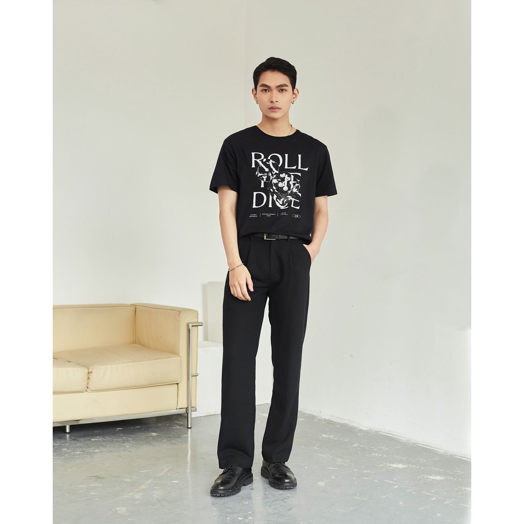 Áo phông nam Cotton USA Highway  Roll the dice Đen