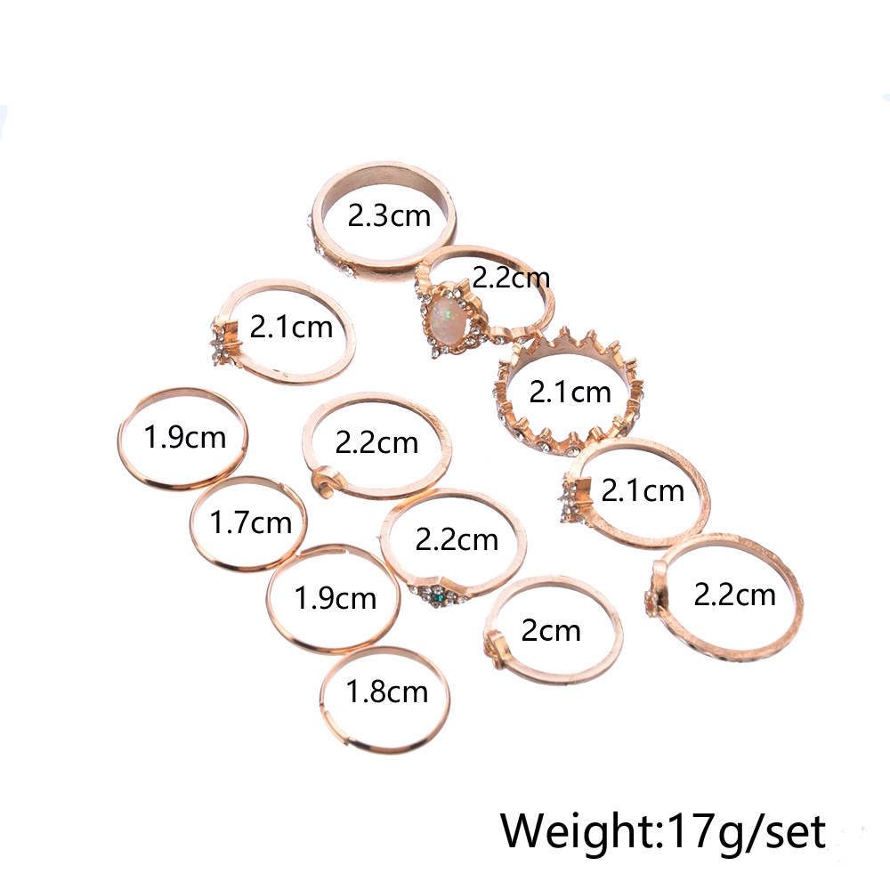 Set 13 chiếc nhẫn đính đá phong cách thời trang bohemian dành cho phái nữ