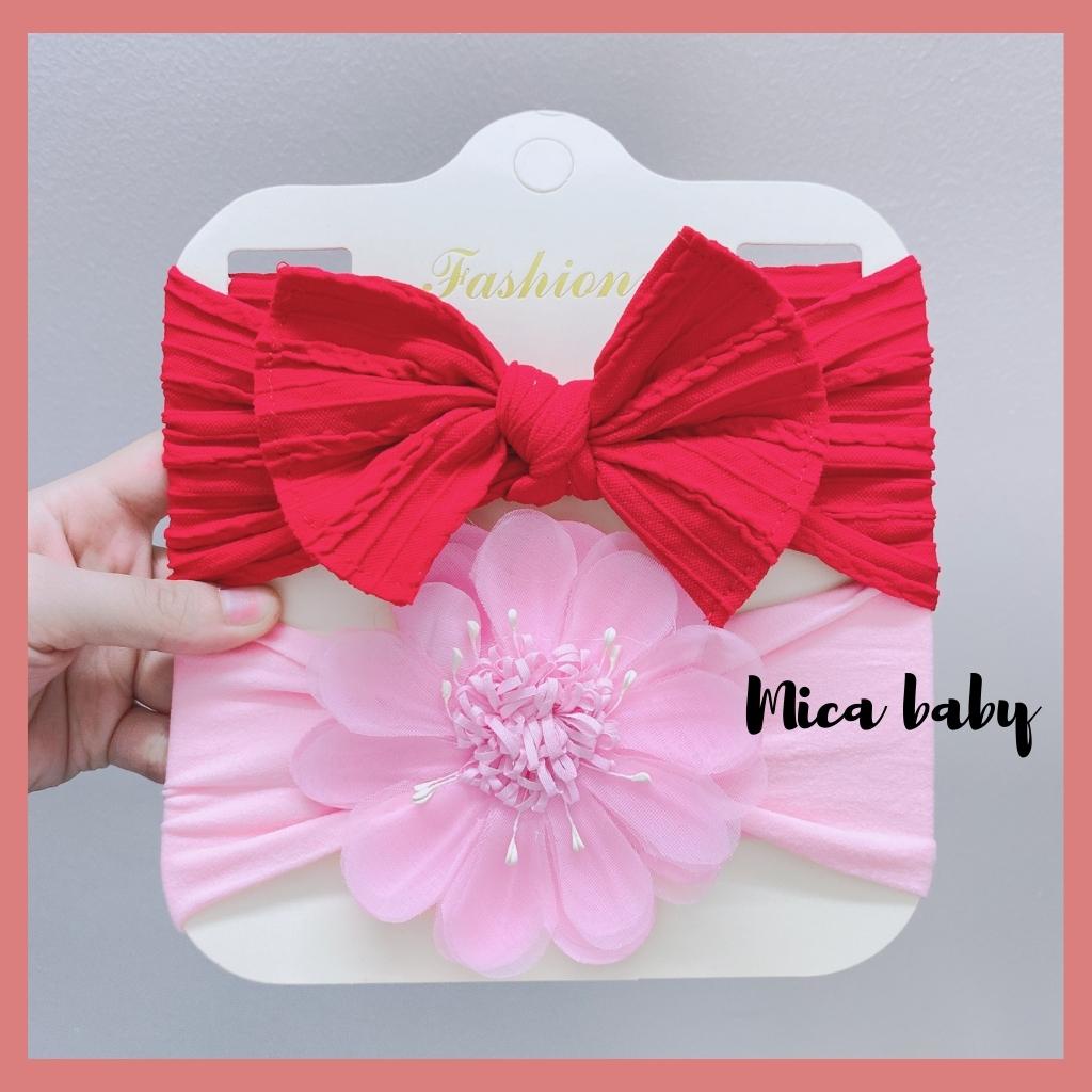 Set 2 băng đô nơ hoa voan chất liệu thun co dãn xinh xắn cho bé Mica Baby BD56