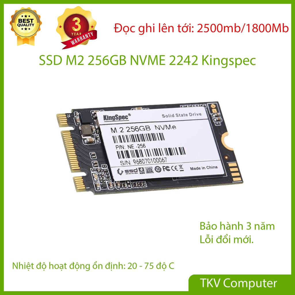 Ổ cứng SSD Kingspec M2 Nvme 2242 512GB 256GB 128GB - Đọc ghi tối đa 2500Mb/s & 1800Mb/s - Bảo hành 3 năm