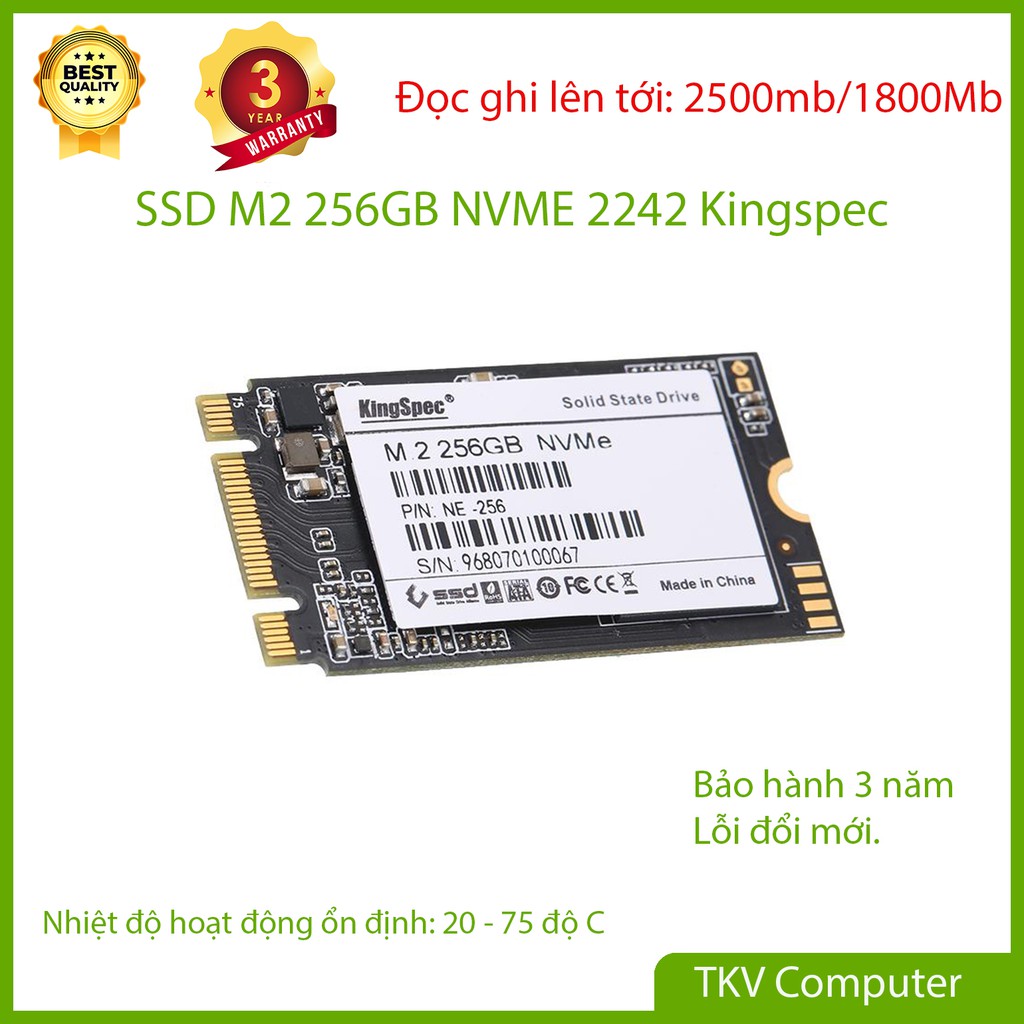 Ổ cứng SSD Kingspec M2 Nvme 2242 512GB 256GB 128GB - Đọc ghi tối đa 2500Mb/s & 1800Mb/s - Bảo hành 3 năm | BigBuy360 - bigbuy360.vn