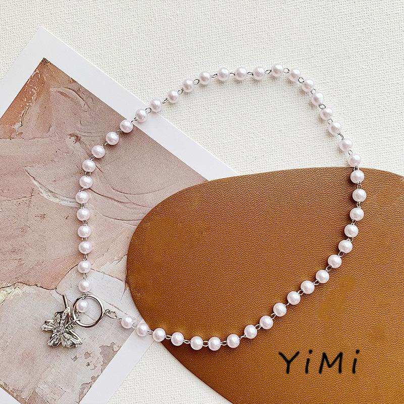 Vòng cổ mặt hình bướm phối ngọc trai nhân tạo thời trang Hàn Quốc