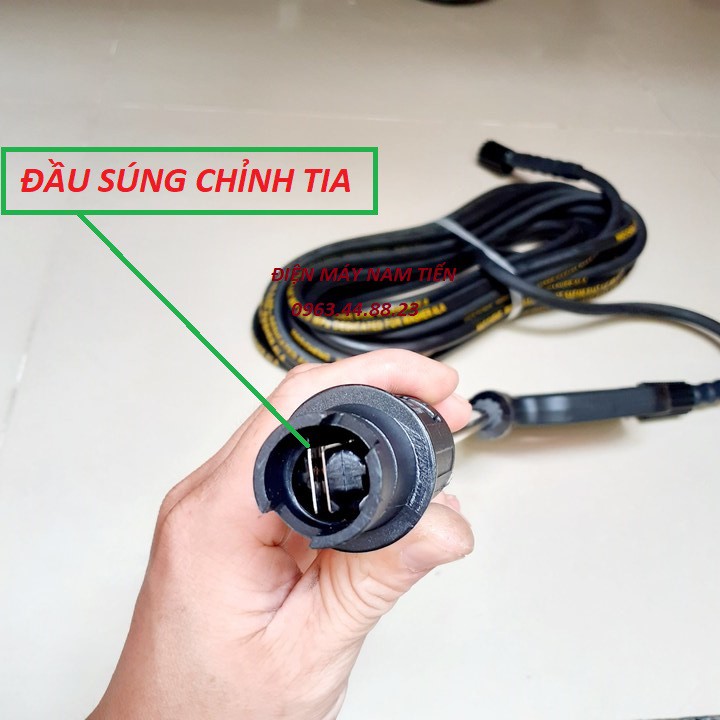 bộ súng xịt và dây rửa xe 10m-ren 22mm - súng cò đỏ dài+dây 10m lõi thép