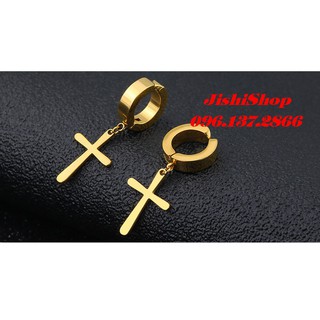 ( TVKBL ) Khuyên tai titan thánh giá nam/nữ MÀU VÀNG không bấm lỗ -  thời trang ấn tượng( nguyenhuyen9916)