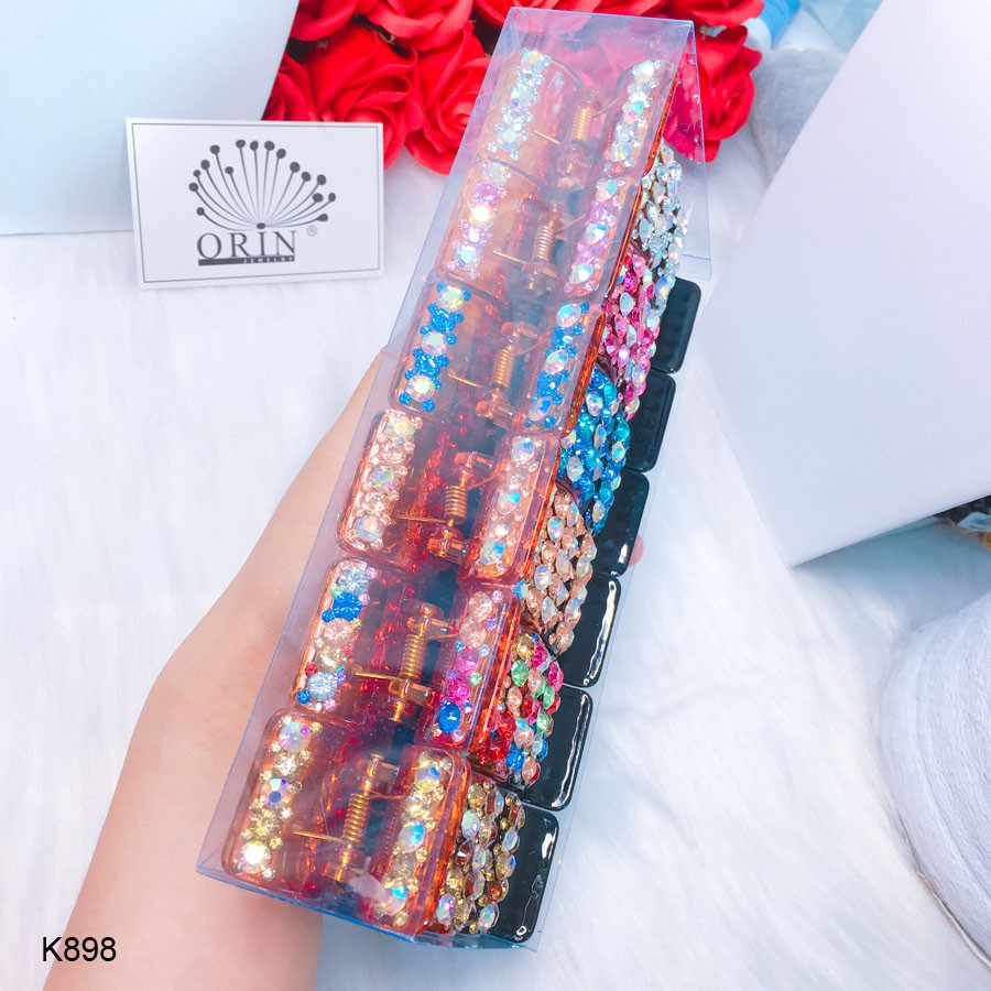 Kẹp tóc, kẹp càng cua 5 răng đính đá Orin K898