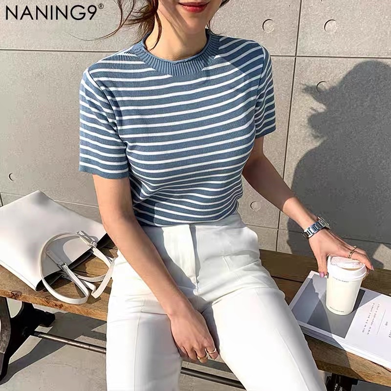 Áo len dệt kim sọc cổ tròn Quảng Châu_ngọc loan shop