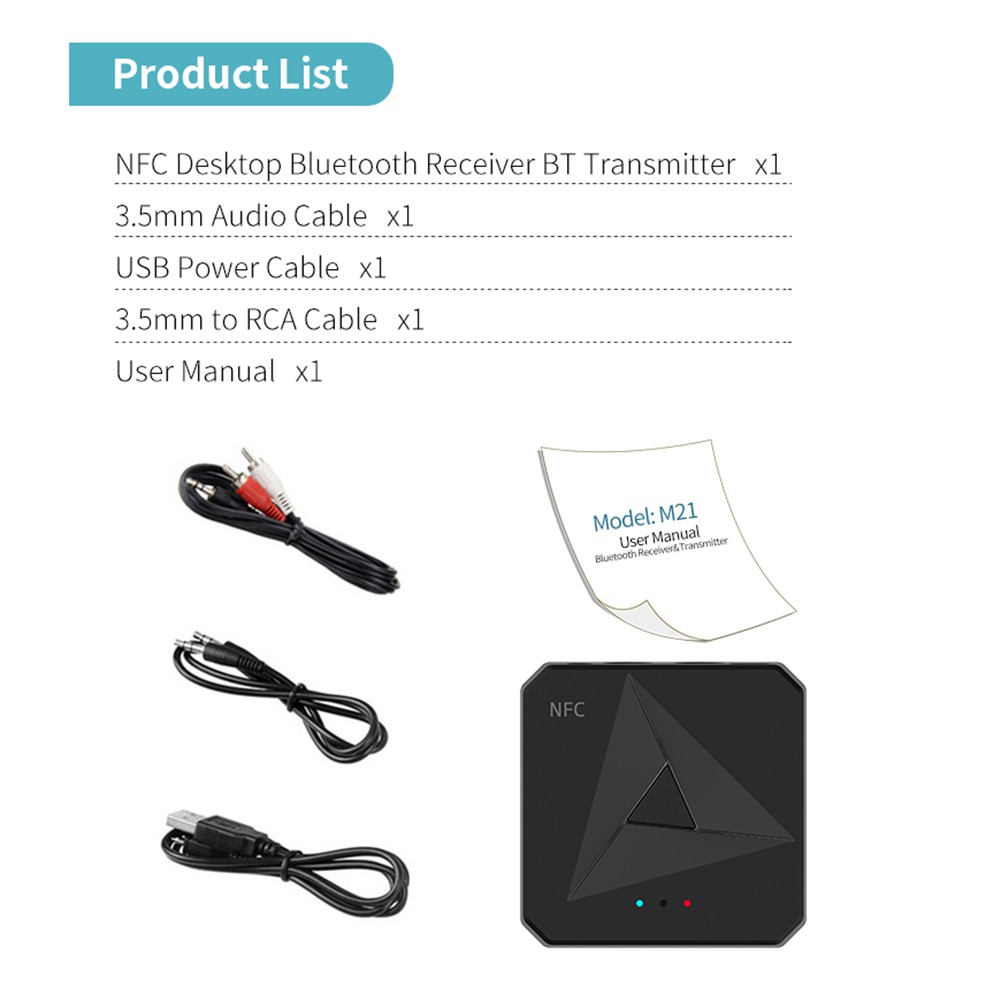 Thiết bị thu phát tín hiệu âm thanh bluetooth NFC 5.0 RCA không dây để bàn