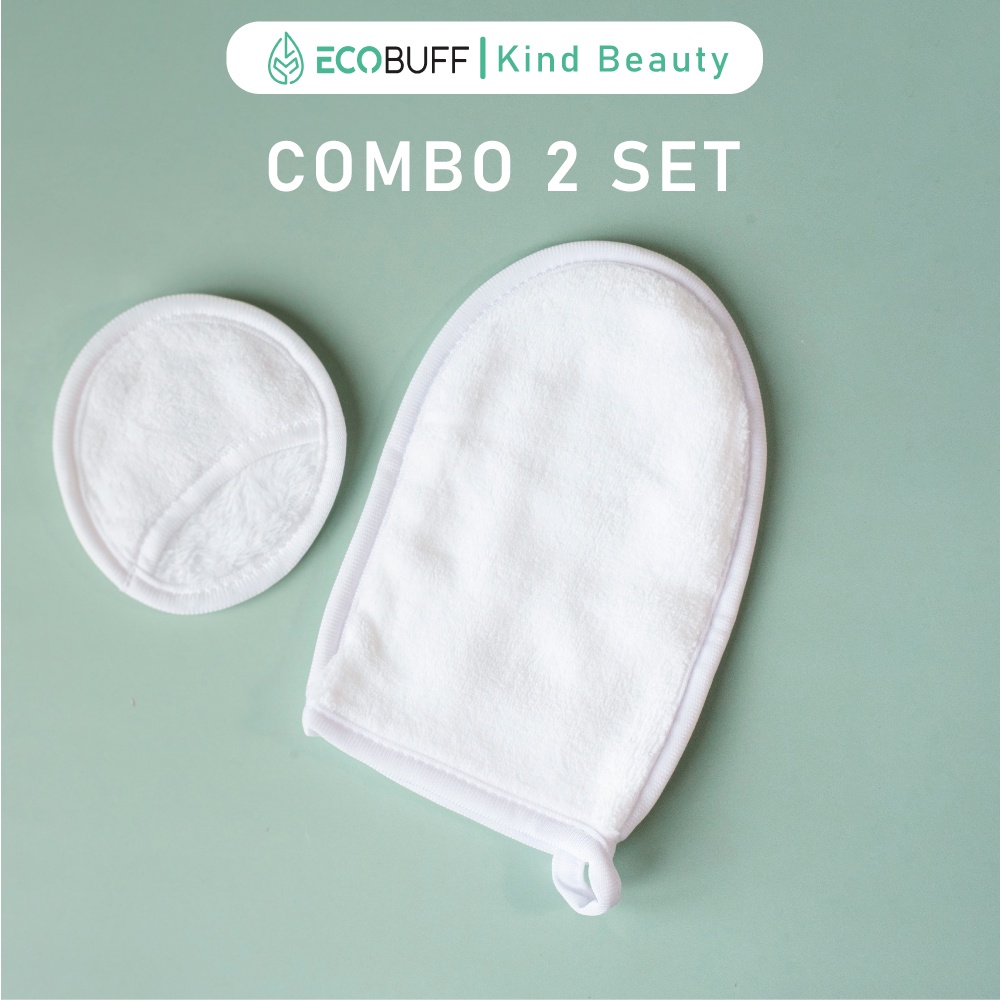 COMBO 2 Set Găng Tay và Bông tẩy trang vi sợi Ecobuff tái sử dụng - MakeUp Eraser Tẩy sạch Make up chỉ với nước thường