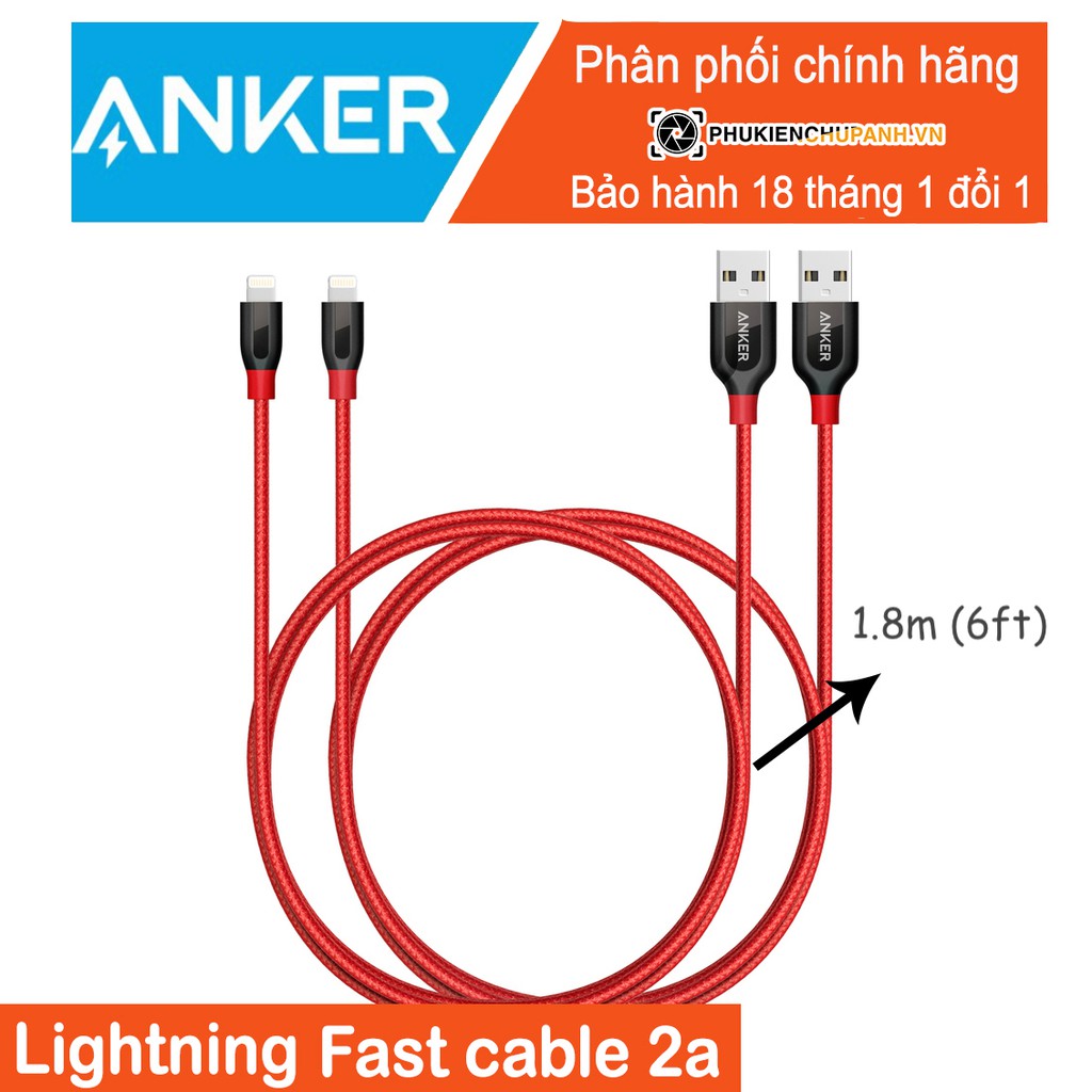 [Siêu Bền] Cáp Sạc ANKER Lightning PowerLine+ Dài 1.8m (6ft) – A8122