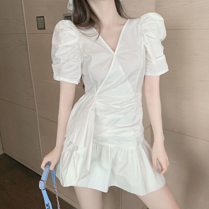 Đầm ôm dáng kiểu xếp ly viền bèo lá sen kiểu Pháp phong cách năm 2022 trẻ trung quyến rũ mới cho các cô gái trẻ