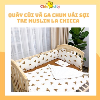 Quây cũi cho bé cao cấp ga chun la chicca chất vải sợi tre muslin cao cấp an toàn cho bé giấc ngủ ngon thoải mái